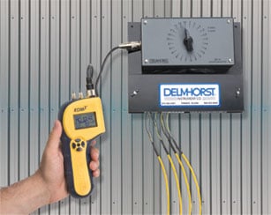 The KIL-MO-TROL isn't a meter per se, but it does allow you to use a Delmhorst moisture meter to remotely monitor the moisture of lumber in the kiln.