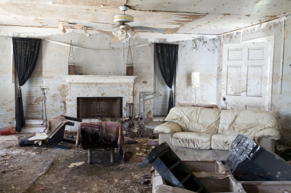 damaged living room