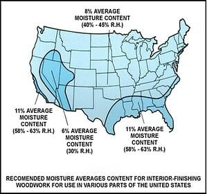 This map of the U.S. shows the average moisture levels for different regions of the mainland U.S.