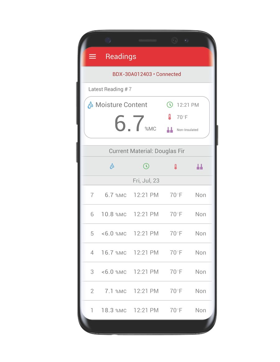 Smartphone screen showing an example of the EDGE App measurement records.  
