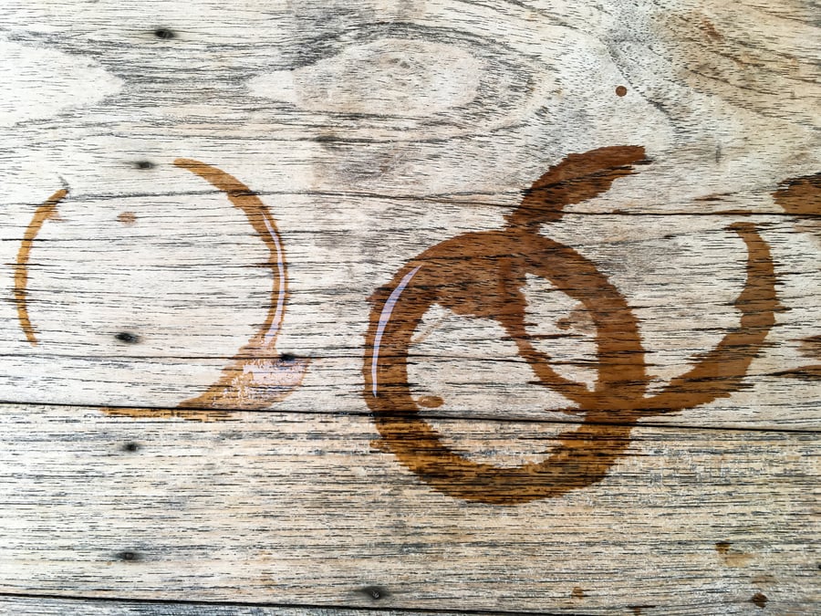Water stains on light-colored wood.